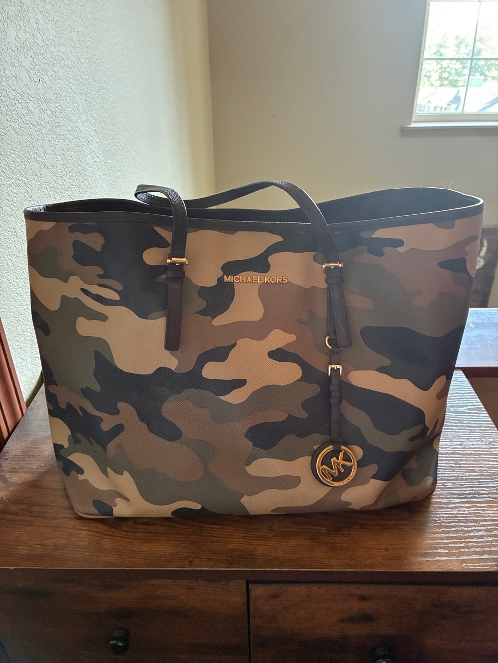 Michael Kors Camouflage Tote Bag - Olive, Brown, Black
